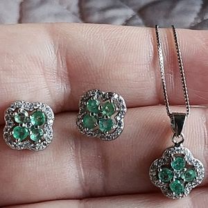Natural Green Emerald Clover Set